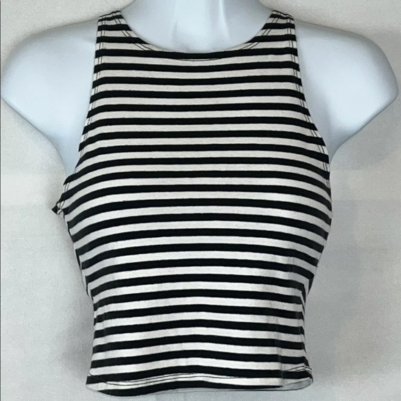 Abercrombie and Fitch Womens Tank Crop Top Striped Black and White Shirt Size S - Picture 1 of 4